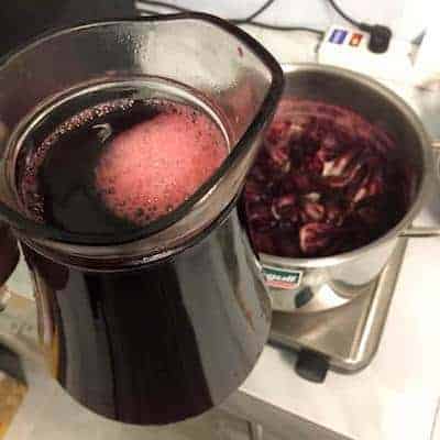 Hot roselle juice freshly pulled from the pot