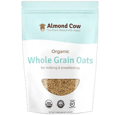 almond cow glyphosate free groats and oatmeal bag with logo on it