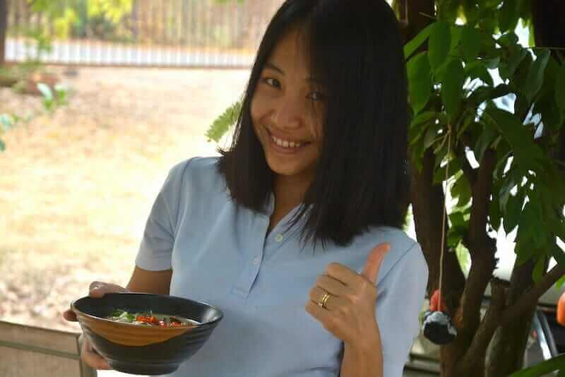 Ling showing off her Tom Kha Gai Soup!