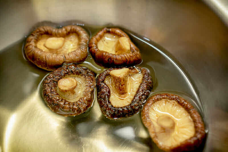 rehydrating dried shiitake mushrooms in water