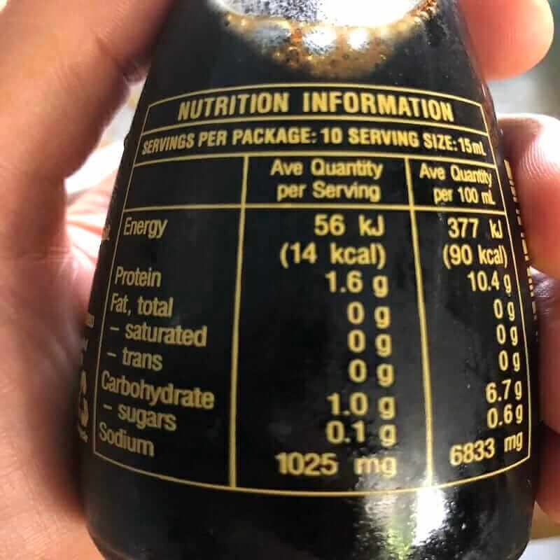 Kikkoman soy sauce nutrition information on glass bottle